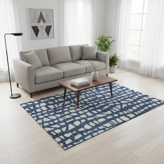 Navy Blue And Ivory Cobblestone Washable Area Rug With UV Protection Photo 2