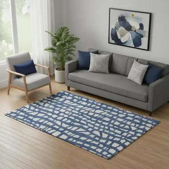 Navy Blue And Ivory Cobblestone Washable Area Rug With UV Protection Photo 1