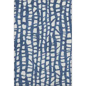 Photo of Navy Blue And Ivory Cobblestone Washable Area Rug With UV Protection