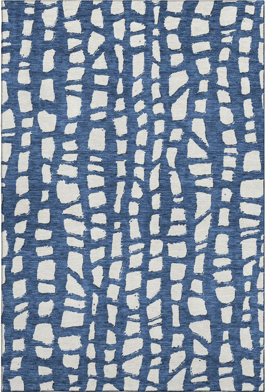 Navy Blue And Ivory Cobblestone Washable Area Rug With UV Protection Photo 1