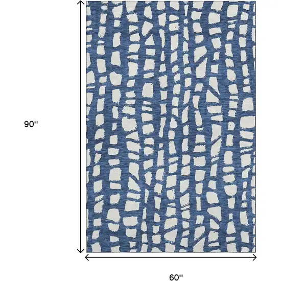 Navy Blue And Ivory Cobblestone Washable Area Rug With UV Protection Photo 3