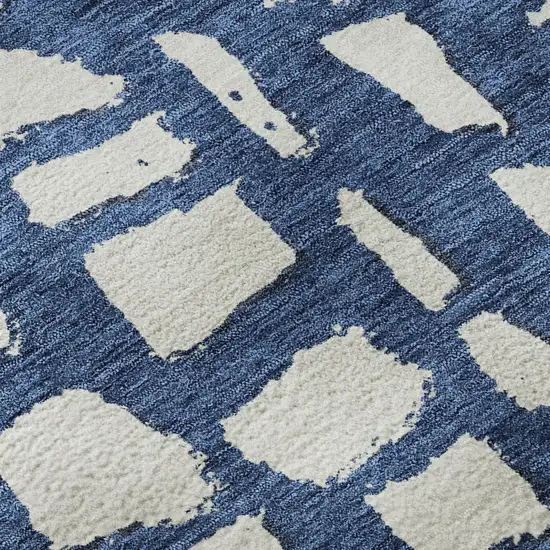 Navy Blue And Ivory Cobblestone Washable Area Rug With UV Protection Photo 8