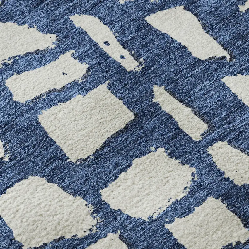 Navy Blue And Ivory Cobblestone Washable Area Rug With UV Protection Photo 8
