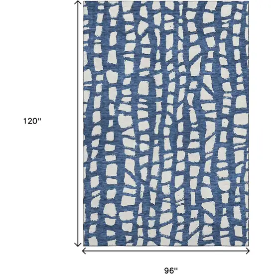 Navy Blue And Ivory Cobblestone Washable Area Rug With UV Protection Photo 3