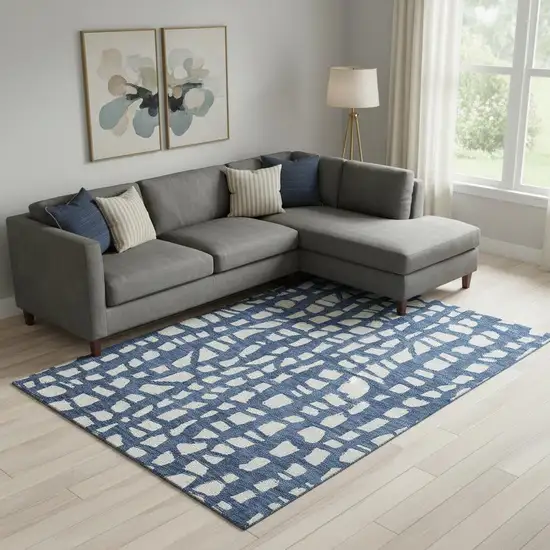 Navy Blue And Ivory Cobblestone Washable Area Rug With UV Protection Photo 1