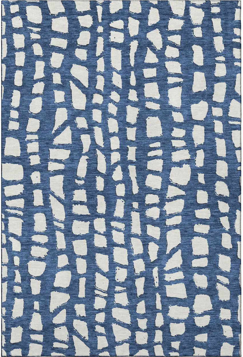 Navy Blue And Ivory Cobblestone Washable Area Rug With UV Protection Photo 4