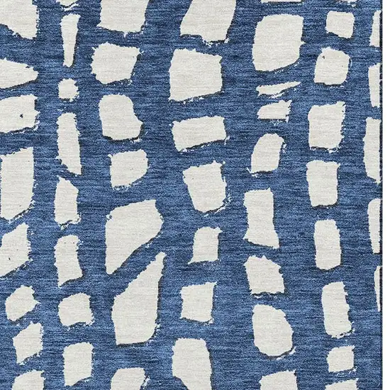 Navy Blue And Ivory Cobblestone Washable Area Rug With UV Protection Photo 3