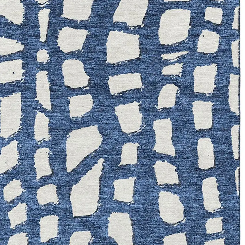 Navy Blue And Ivory Cobblestone Washable Area Rug With UV Protection Photo 3