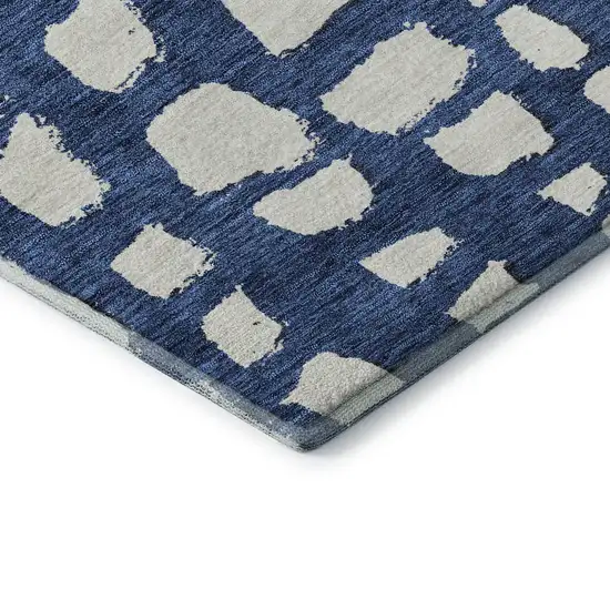 Navy Blue And Ivory Cobblestone Washable Area Rug With UV Protection Photo 8