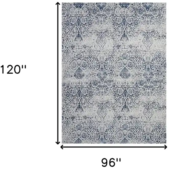 Navy Blue And Ivory Damask Distressed Area Rug Photo 9