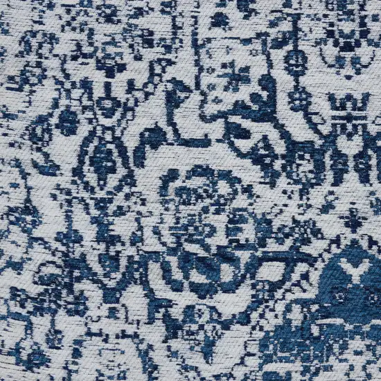 Navy Blue And Ivory Damask Distressed Area Rug Photo 5