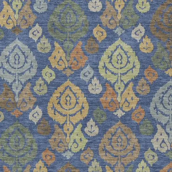 Navy Blue And Ivory Damask Washable Indoor Outdoor Area Rug Photo 2