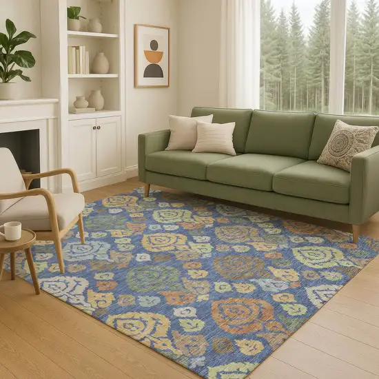 Navy Blue And Ivory Damask Washable Indoor Outdoor Area Rug Photo 5