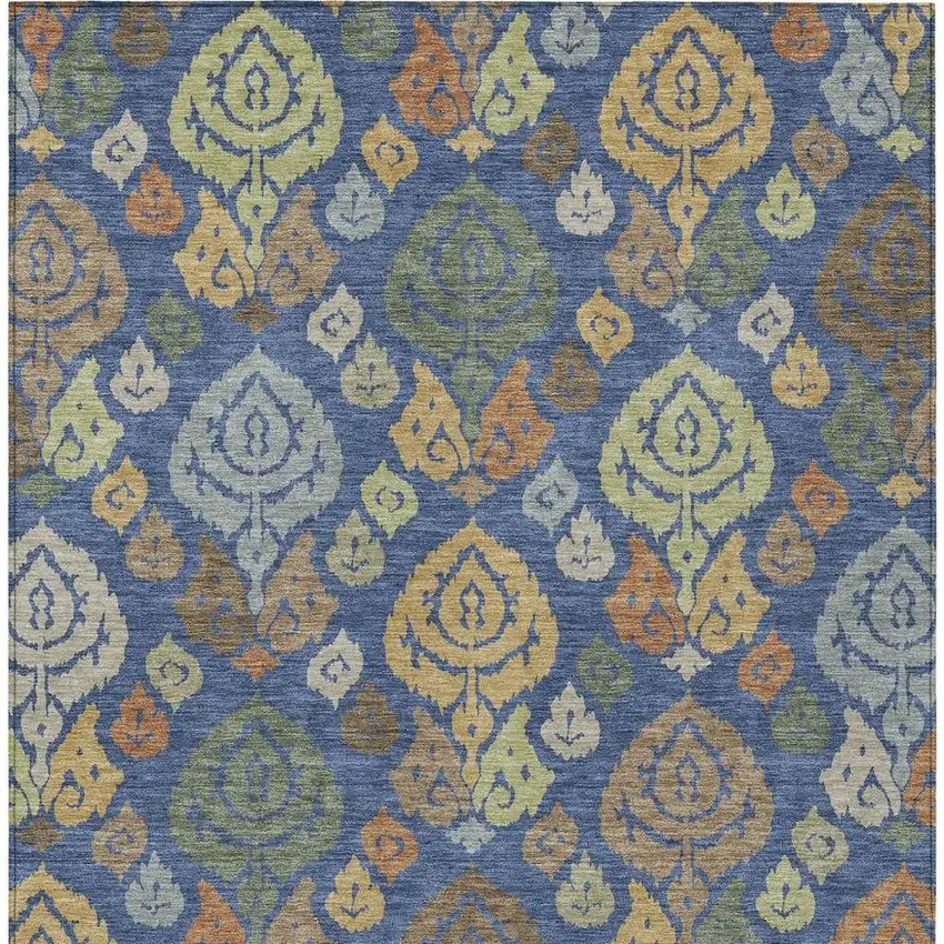 Navy Blue And Ivory Damask Washable Indoor Outdoor Area Rug Photo 3