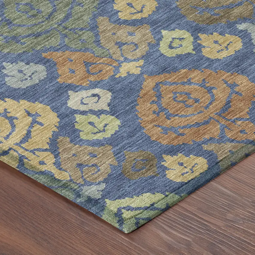 Navy Blue And Ivory Damask Washable Indoor Outdoor Area Rug Photo 8