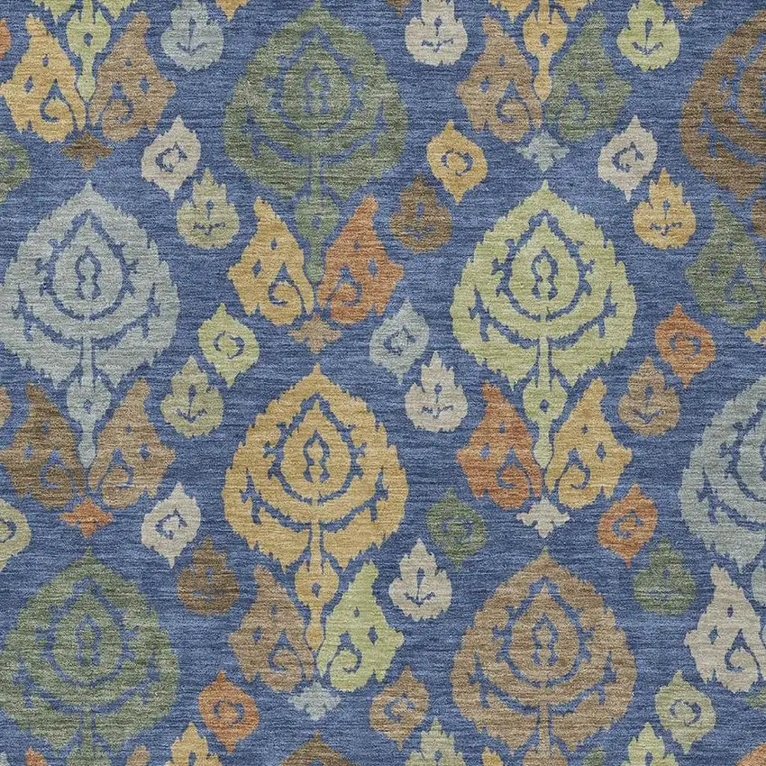 Navy Blue And Ivory Damask Washable Indoor Outdoor Area Rug Photo 2