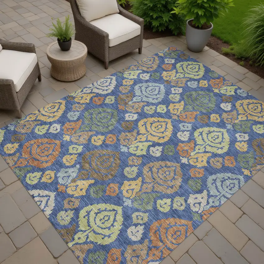 Navy Blue And Ivory Damask Washable Indoor Outdoor Area Rug Photo 7