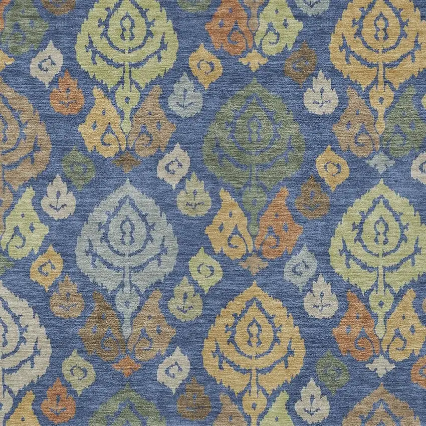 Navy Blue And Ivory Damask Washable Indoor Outdoor Area Rug Photo 2