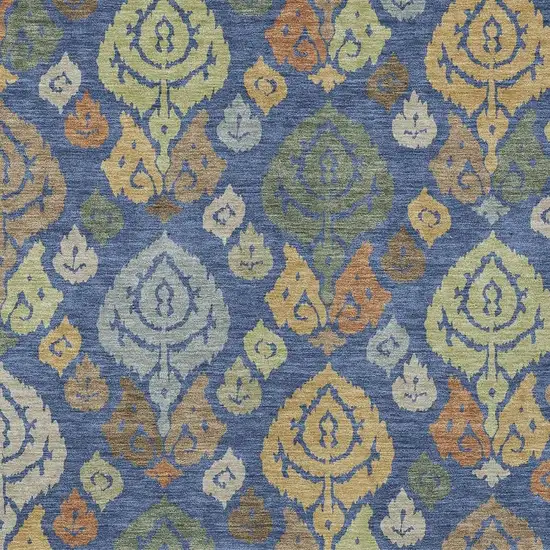 Navy Blue And Ivory Damask Washable Indoor Outdoor Area Rug Photo 2