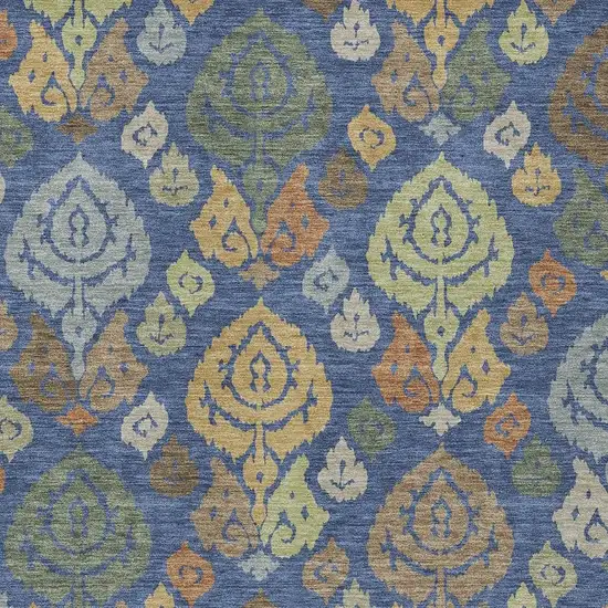 Navy Blue And Ivory Damask Washable Indoor Outdoor Area Rug Photo 2