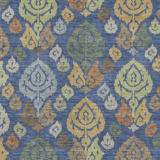 Navy Blue And Ivory Damask Washable Indoor Outdoor Area Rug Photo 2