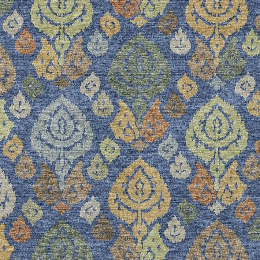 Navy Blue And Ivory Damask Washable Indoor Outdoor Area Rug Photo 2