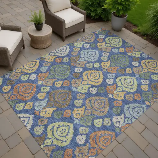 Navy Blue And Ivory Damask Washable Indoor Outdoor Area Rug Photo 7