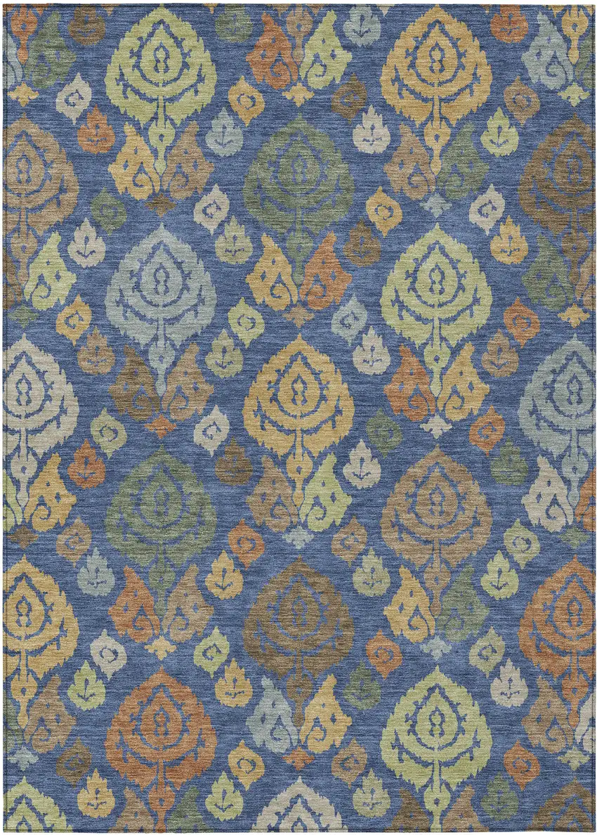 Navy Blue And Ivory Damask Washable Indoor Outdoor Area Rug Photo 1