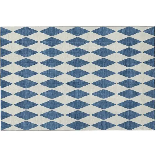 Navy Blue And Ivory Diamond Washable Area Rug With UV Protection Photo 2