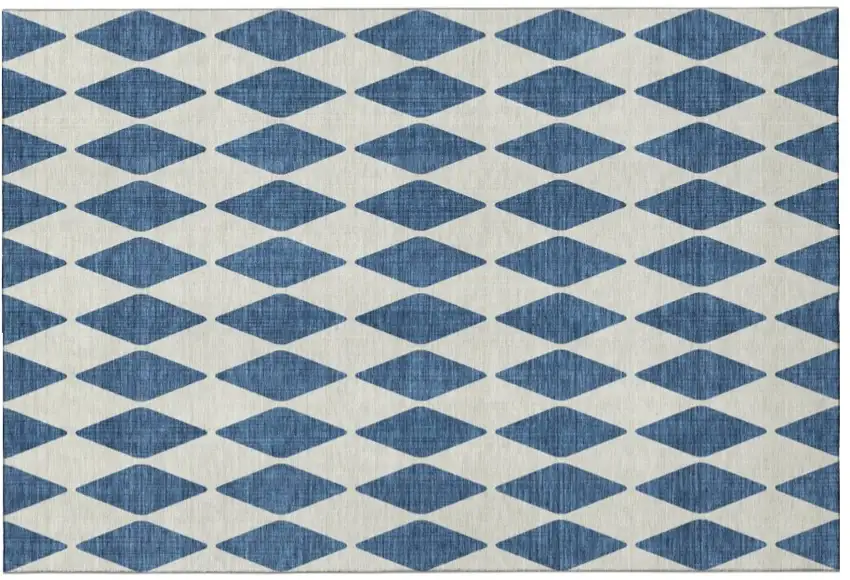 Navy Blue And Ivory Diamond Washable Area Rug With UV Protection Photo 2