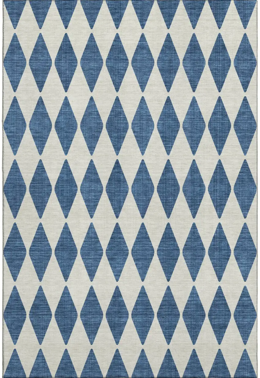 Navy Blue And Ivory Diamond Washable Area Rug With UV Protection Photo 1