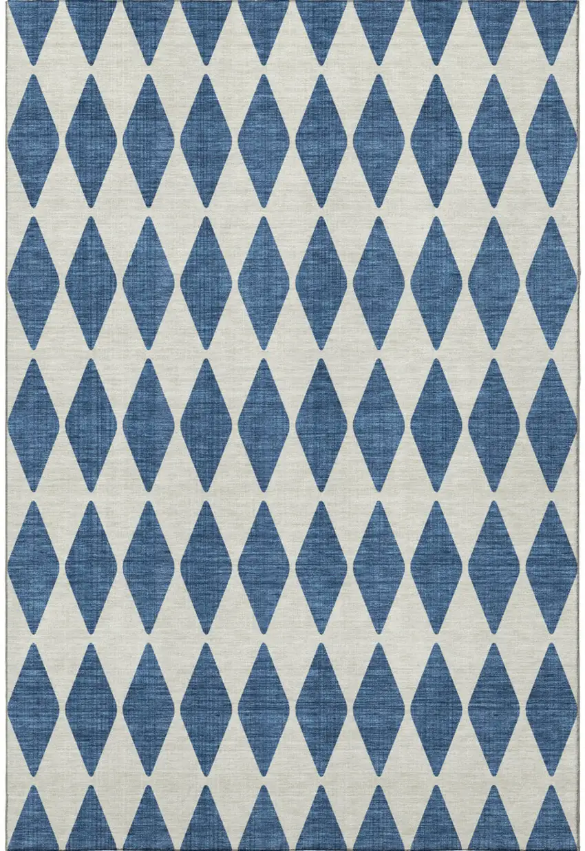 Navy Blue And Ivory Diamond Washable Area Rug With UV Protection Photo 4