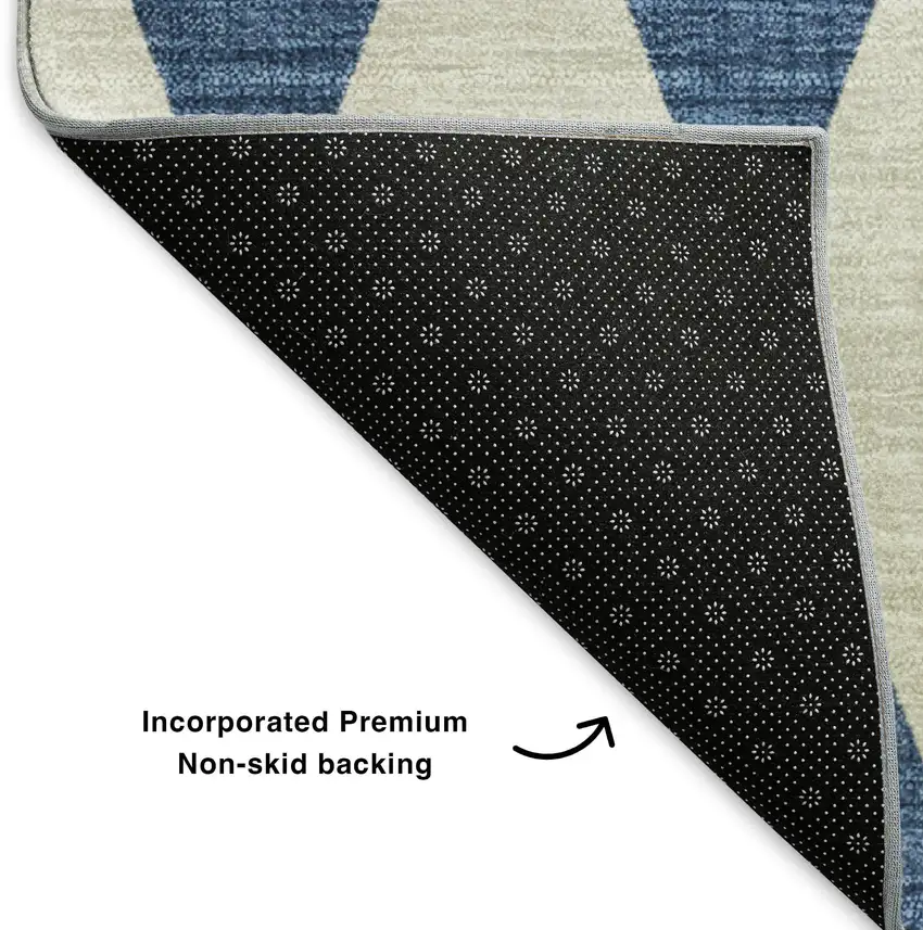 Navy Blue And Ivory Diamond Washable Area Rug With UV Protection Photo 7