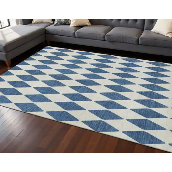 Navy Blue And Ivory Diamond Washable Area Rug With UV Protection Photo 2