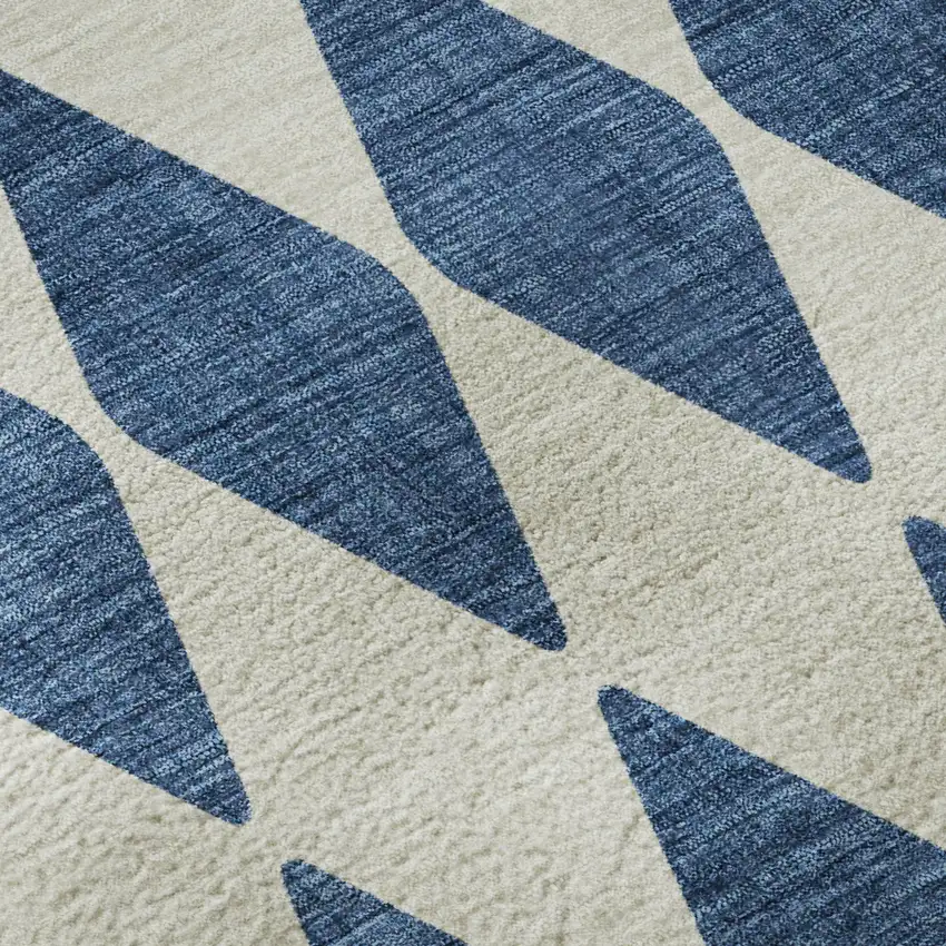 Navy Blue And Ivory Diamond Washable Area Rug With UV Protection Photo 3