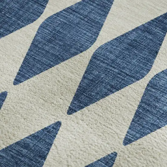 Navy Blue And Ivory Diamond Washable Area Rug With UV Protection Photo 4