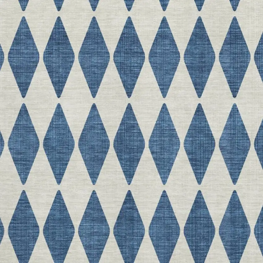 Navy Blue And Ivory Diamond Washable Area Rug With UV Protection Photo 8