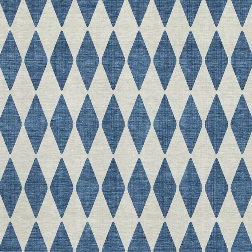 Navy Blue And Ivory Diamond Washable Area Rug With UV Protection Photo 3