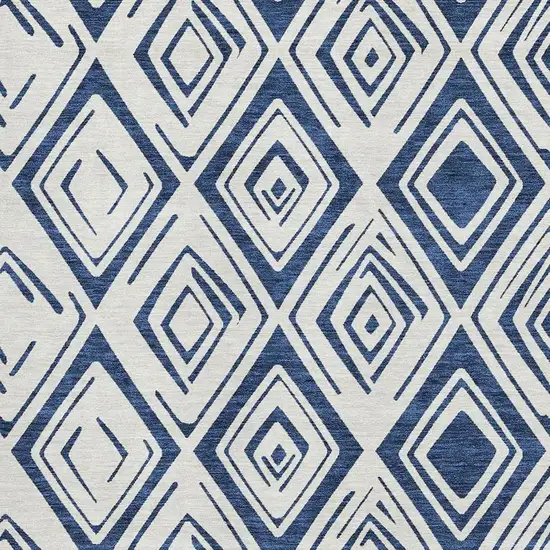Navy Blue And Ivory Diamond Washable Area Rug With UV Protection Photo 3