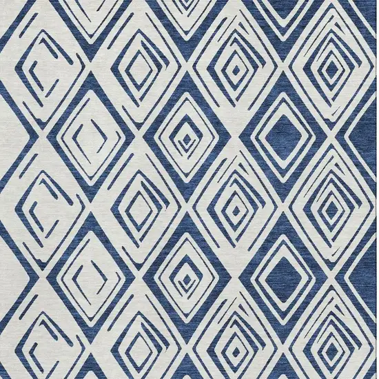 Navy Blue And Ivory Diamond Washable Area Rug With UV Protection Photo 4