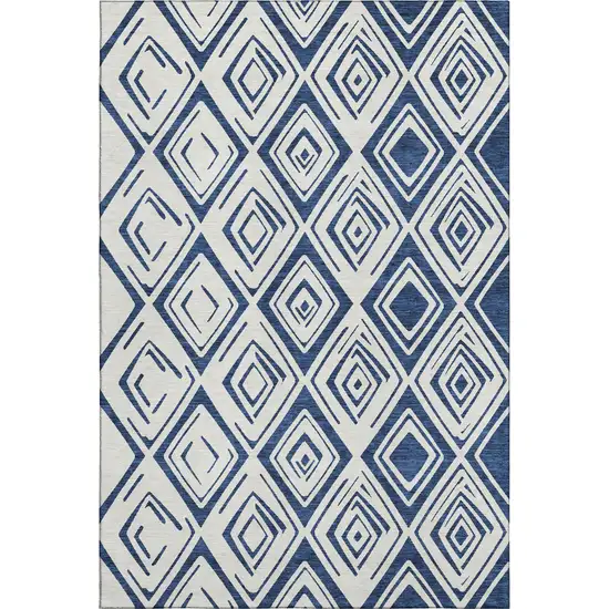 Navy Blue And Ivory Diamond Washable Area Rug With UV Protection Photo 1