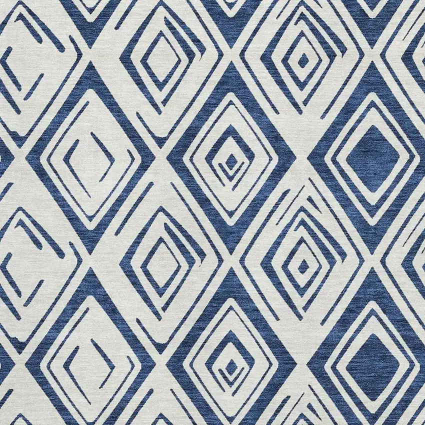 Navy Blue And Ivory Diamond Washable Area Rug With UV Protection Photo 3