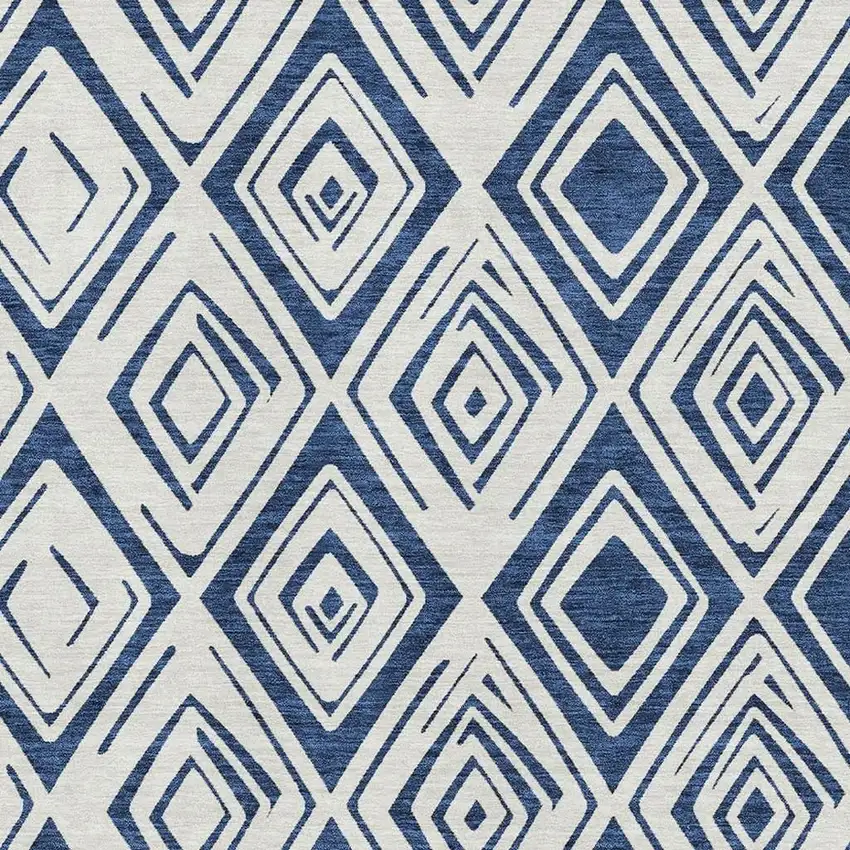 Navy Blue And Ivory Diamond Washable Area Rug With UV Protection Photo 3