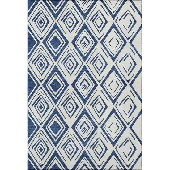 Navy Blue And Ivory Diamond Washable Area Rug With UV Protection Photo 4