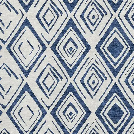Navy Blue And Ivory Diamond Washable Area Rug With UV Protection Photo 3