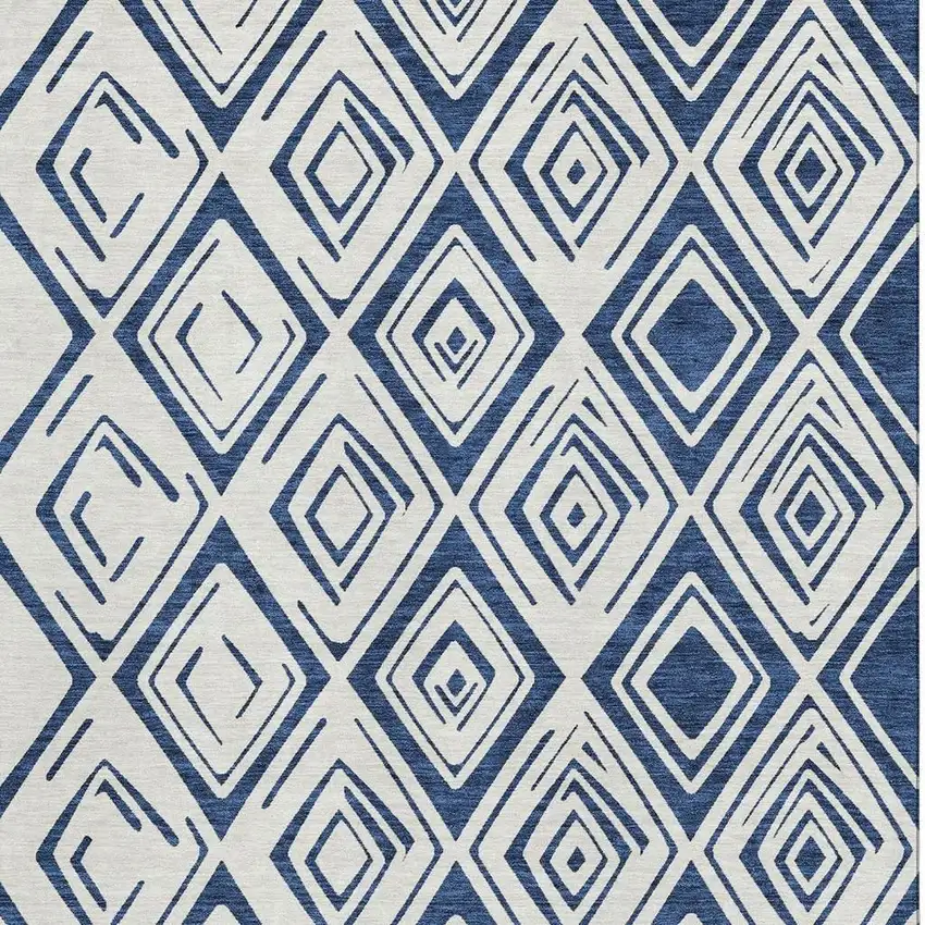 Navy Blue And Ivory Diamond Washable Area Rug With UV Protection Photo 4