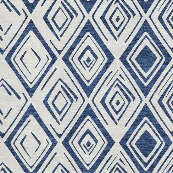 Navy Blue And Ivory Diamond Washable Area Rug With UV Protection Photo 3