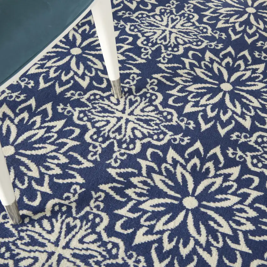 Navy Blue And Ivory Floral Area Rug Photo 7