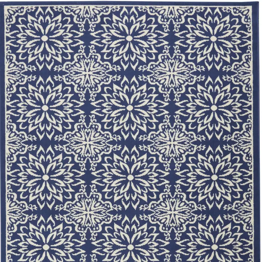 Navy Blue And Ivory Floral Area Rug Photo 8