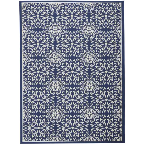 Navy Blue And Ivory Floral Area Rug Photo 7
